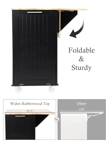 Kitchen Island with Storage, 31.5" D Rolling Kitchen Island Cart on Wheels with Widen Drop Leaf Rubberwood Top