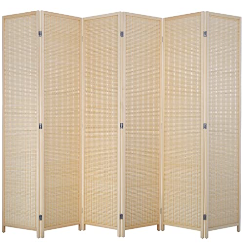 FDW Room Divider Bamboo Room Divider Wall Folding Privacy Wall Divider Wood Screen for Home Bedroom Living Room (6 Panel, Natural)