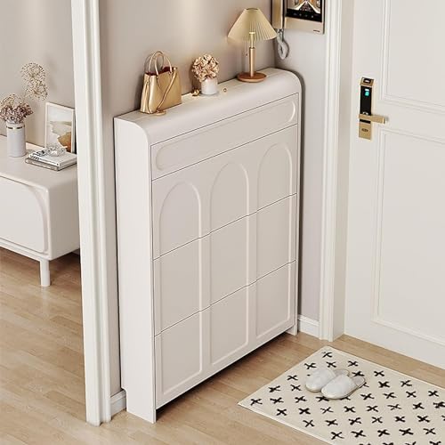 Shoe Storage Cabinet with 2 Flip Drawers, White Shoe Storage Cabinet for Entryway Slim,Hidden Narrow Shoe Organizer