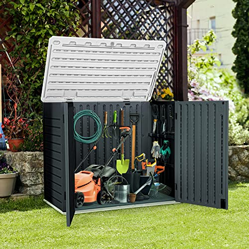 YITAHOME Outdoor Horizontal Storage Sheds w/o Shelf, Weather Resistant Resin Tool Shed, Multi-Opening Door for Storage of Bike, Trash Cans