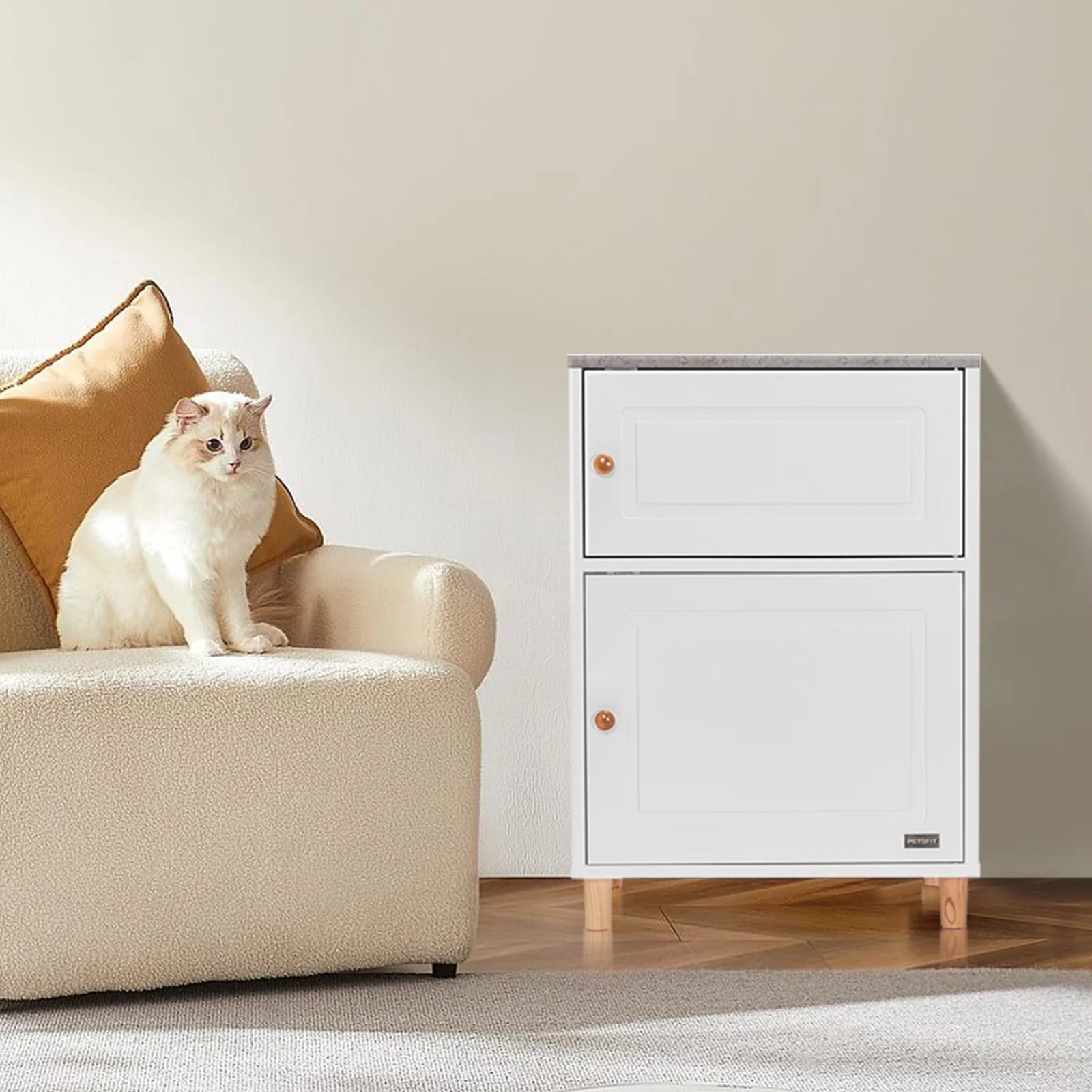 PETSFIT Cat Litter Box Enclosure, Odor-Free Design, Storage Cabinet, Easy-Clean, and Stylish Hidden Cat  Litter Box Furniture White
