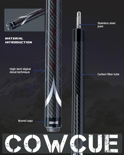 CRICAL Carbon Fiber Pool Cue Stick 58" Billiard Cue Sticks Professional Low Deflection Pool Sticks with 3/8 * 8 Pin Joint and 12.5mm Tip
