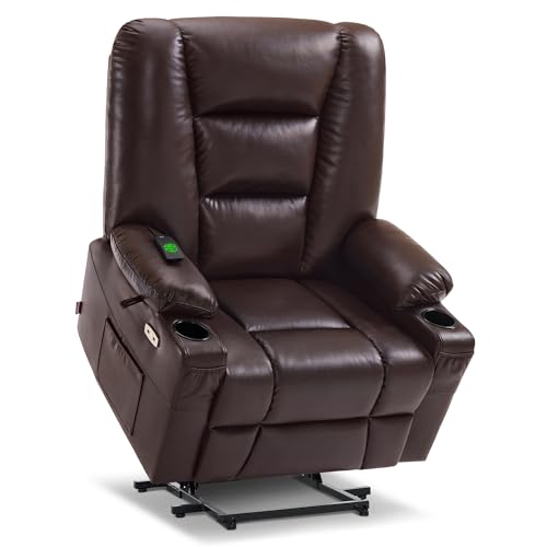MCombo Small Power Lift Recliner Chair with Massage and Heat for Petite People, Cup Holders, USB Ports, Side Pockets, Faux Leather 7569 (Small