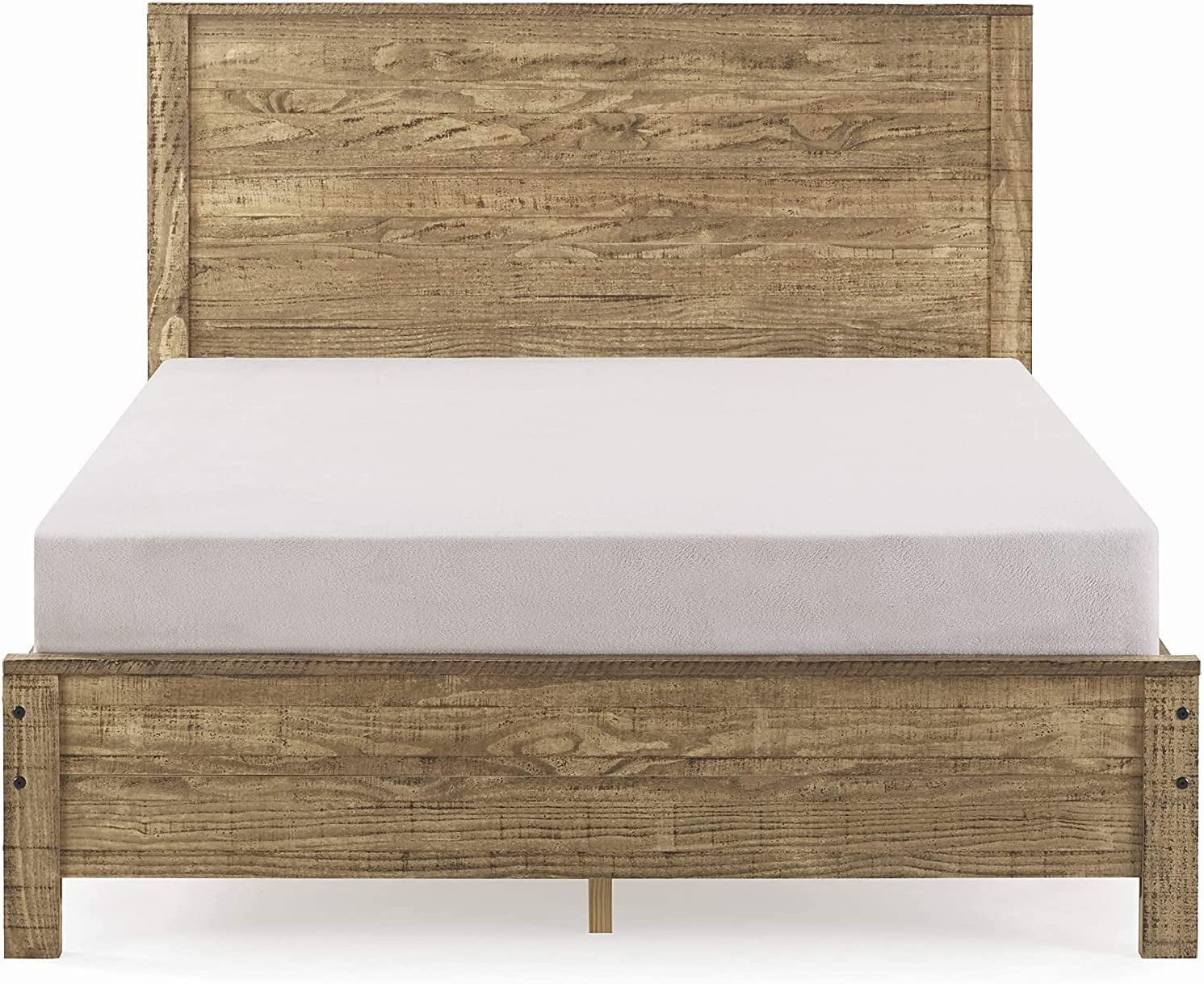 Yes4wood Solid Wood Full Bed Frame with Headboard, Heavy Duty Modern Rustic Full Size Bed Frames
