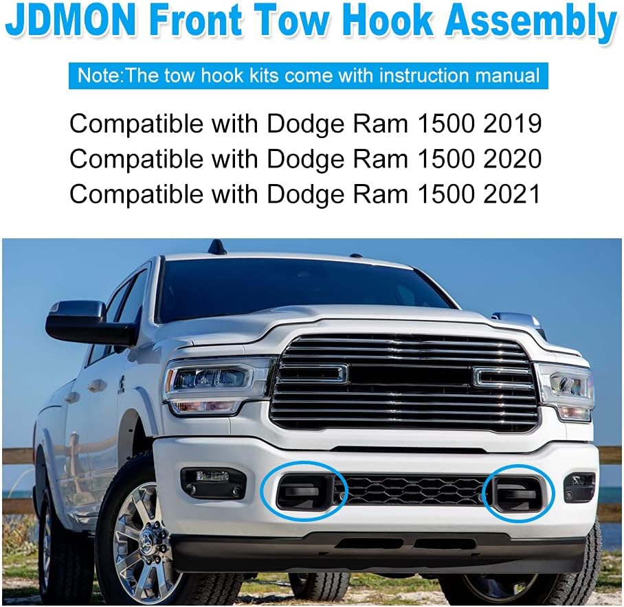 JDMON Compatible with Heavy Duty Front Tow Hooks with Hardware Dodge Ram 1500 2019 2020 2021 Replaces 68272944AB 68272945AB