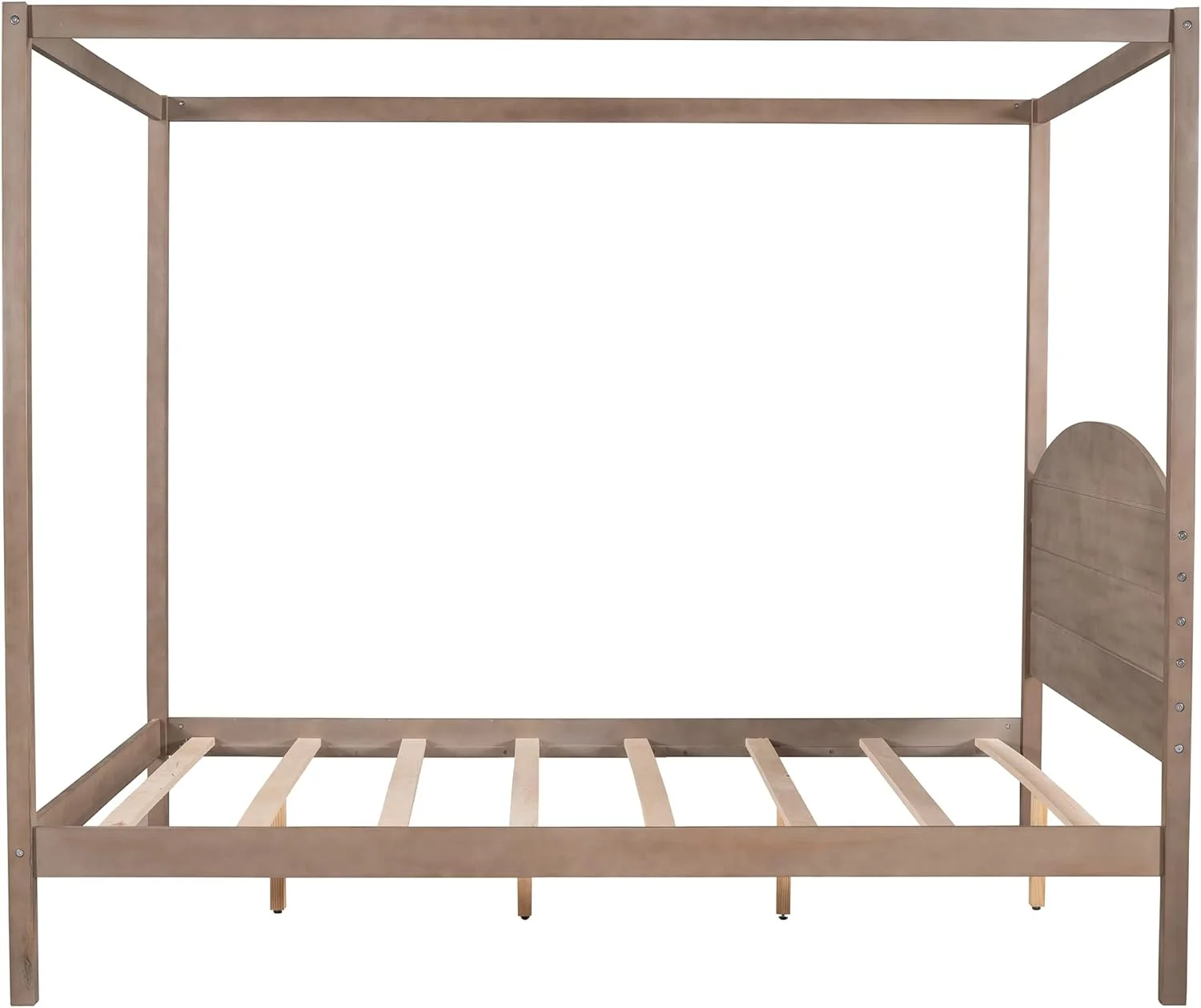 Queen Canopy Bed With Headboard And Slat Support, 4-Post Canopy Bed Queen Size, Wood Queen Platform Bed Frame For Kids Teens Adults