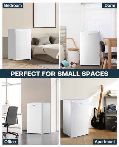 Upstreman 3.2 Cu.Ft Mini Fridge with Freezer, Single Door Mini Fridge, Dorm Fridge, Adjustable Thermostat, Mini Refrigerator for Bedroom, Office