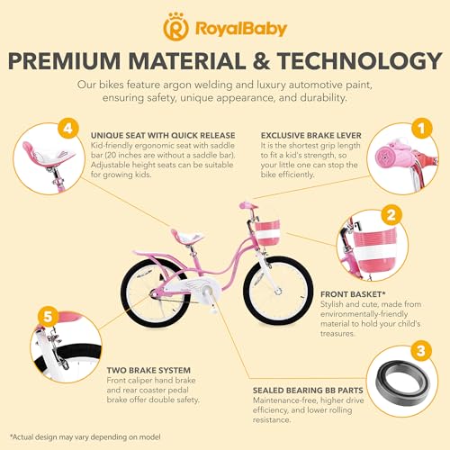 Royalbaby Princess Girls Kids Bike 12 14 16 18 20 Inch Children Bicycle with Basket for Age 3-12 Years
