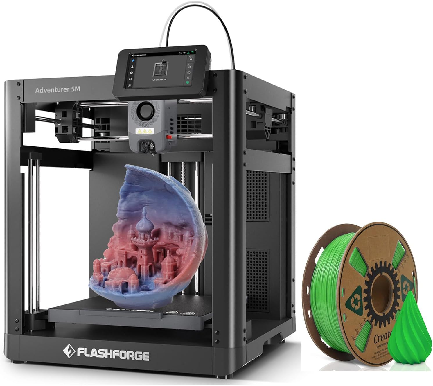 Flashforge Adventurer 5M 3D Printer with Extra 1KG HS PLA Light Green Filament
