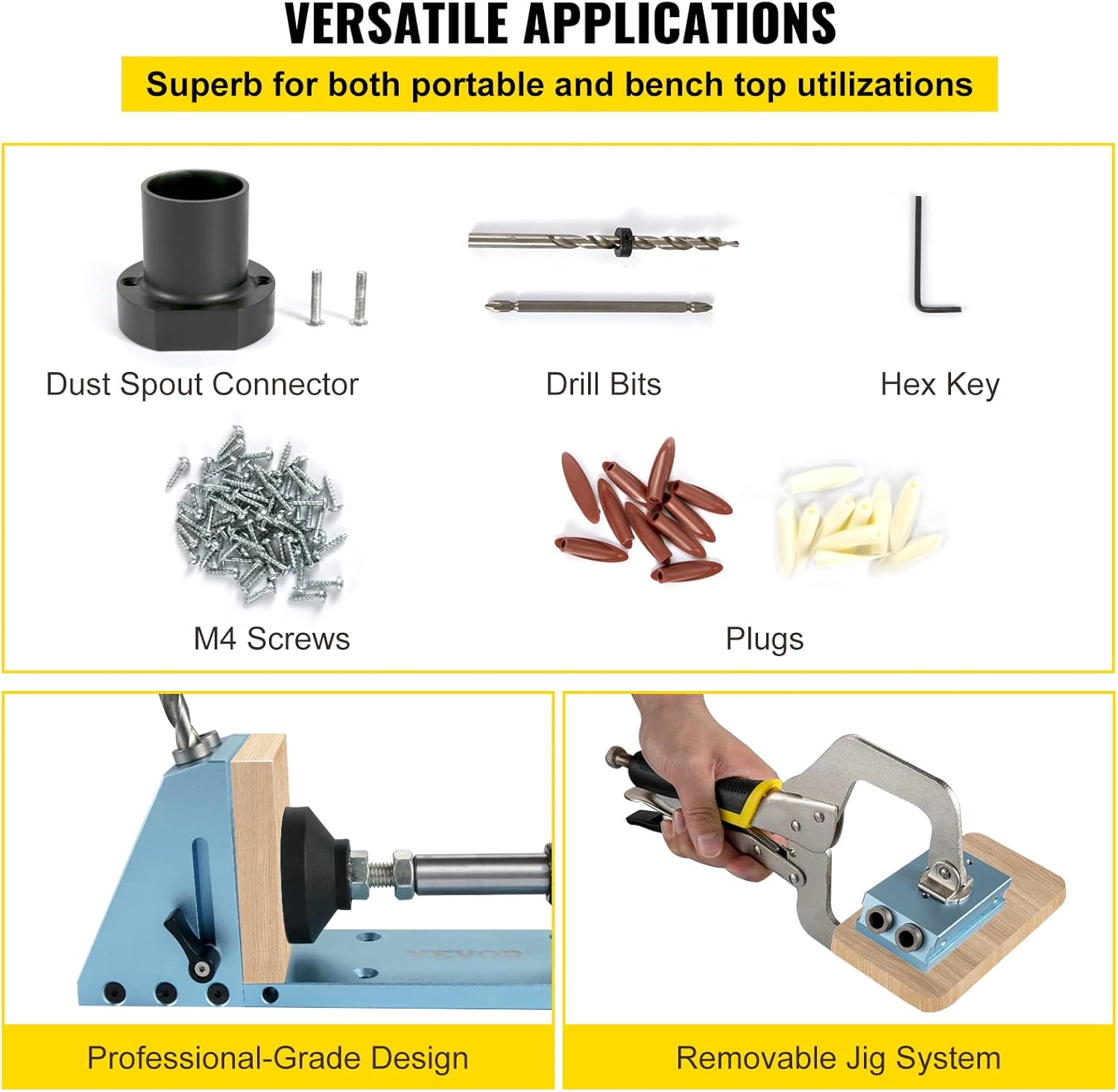 VEVOR Pocket Hole Jig Kit, M4 Adjustable & Easy to Use Joinery Woodworking System, Aluminum Punch Locator