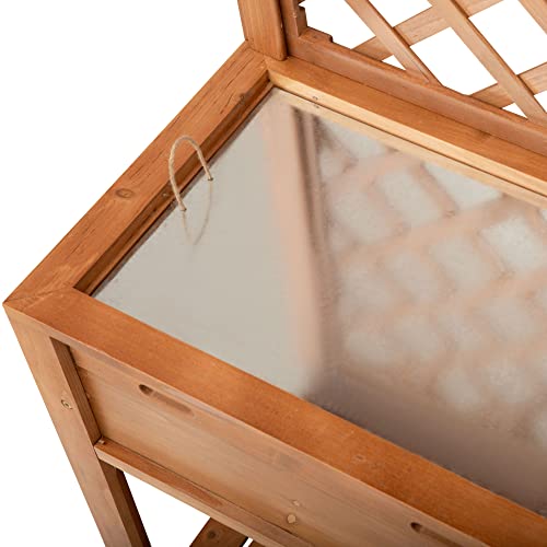 Outsunny Garden Potting Bench, Outdoor Wooden Workstation Table w/Metal Screen, Drawer, Hooks, Storage Shelf, and Lattice Back for Patio