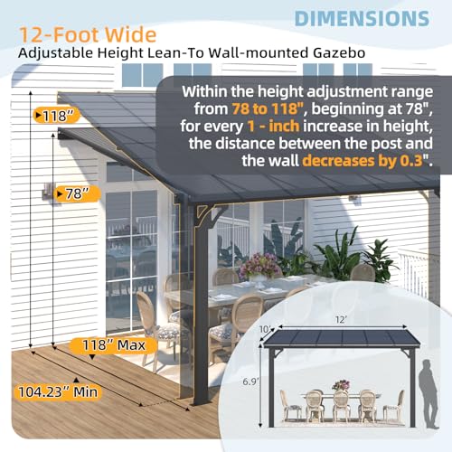 AECOJOY 10&rsquo; x 10&rsquo; Gazebo, Wall Mounted Gazebos Pergola on Clearance, Outdoor Patio Lean to Gazebo Awnings for Deck, Porch