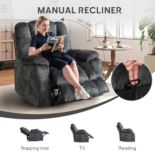 Phoenix Home Manual Recliner Chair for Adults with Massage and Heat, Overstuffed Fabric Reclining Chair