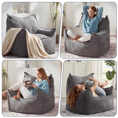Giant Bean Bag Chair Sofa for Adults Teens, Comfy Corduroy Large Bean Bag Chairs with Armrests for Bedroom Living Room