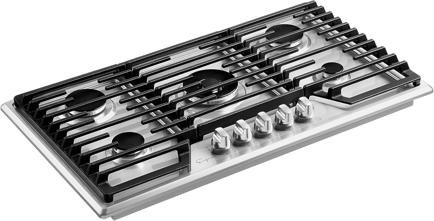 Empava 36 in. Built Cooktop in Stainless Steel with 5 Gas Stove Including A 18000 BTU Power Burner, 36IN, Silver
