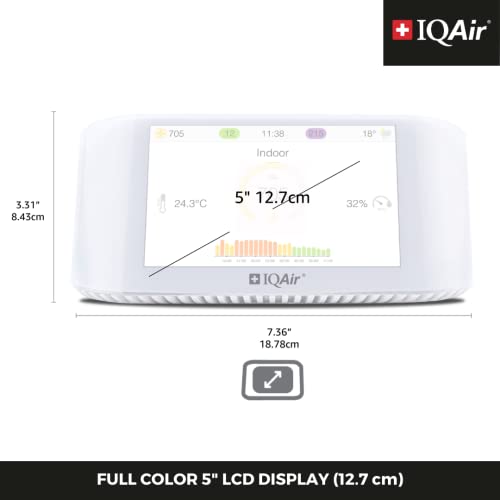 IQAir Air Quality Monitor Indoor, Swiss Design, Professional Grade, Detects PM2.5, CO2, AQI, Temperature, Humidity