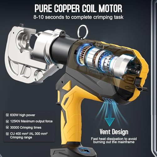 SWANSOFT Electric Hydraulic Cable Lug Crimping Tool, 12Ton 6AWG-800MCM Rechargeable Hydraulic Crimper for Cu/Al Terminal
