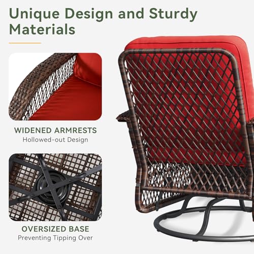 Aoxun 3 Pieces Patio Furniture Set, Patio Swivel Rocker Chairs Set of 2, Wicker Outdoor Bistro Set with Rocking Chair