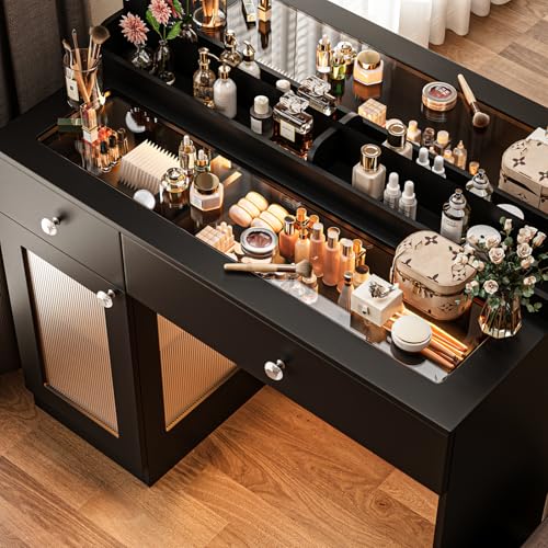 Vanity Desk with Large Mirror and Lights