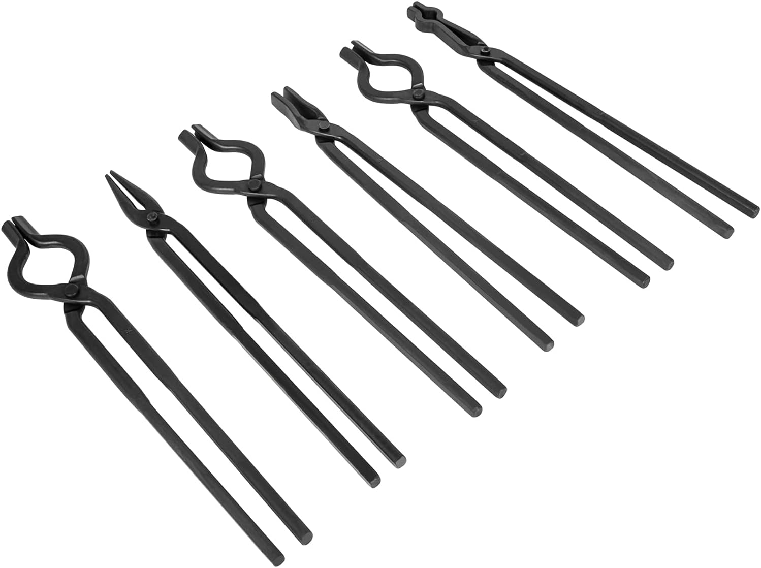 Beginner blacksmith tongs Blacksmith Forge Tongs Set Includes 3/8 1/2 5/8 V-Bit Tongs, 1/4 Flat Jaw Tongs, Pick Up Tongs, Scroll Tongs (6 Pcs)