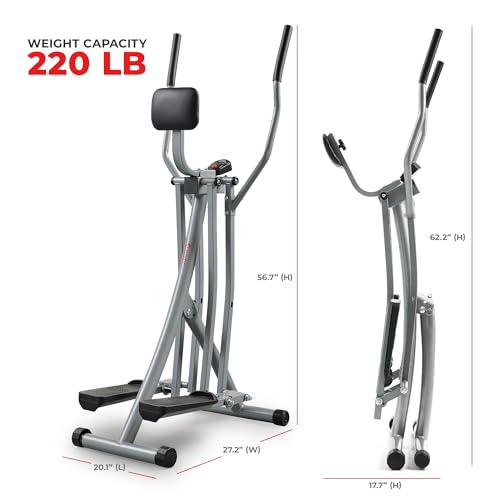 Sunny Health & Fitness Smart Air Walk Elliptical, Foldable Machine w/ 30-INCH Stride, Cardio Cross Trainer Glider for Home Exercise