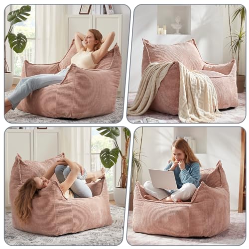 Giant Bean Bag Chair Sofa for Adults Teens, Comfy Corduroy Large Bean Bag Chairs with Armrests for Bedroom Living Room