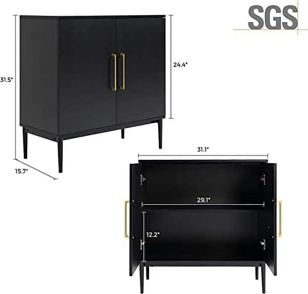 TJUNBOLIFE Set of 2 Black Side  Cabinet  Free Standing Cabinets  Wood Accent Cabinet with Doors  Black Sideboard for Bedroom  Kitchen Home Office