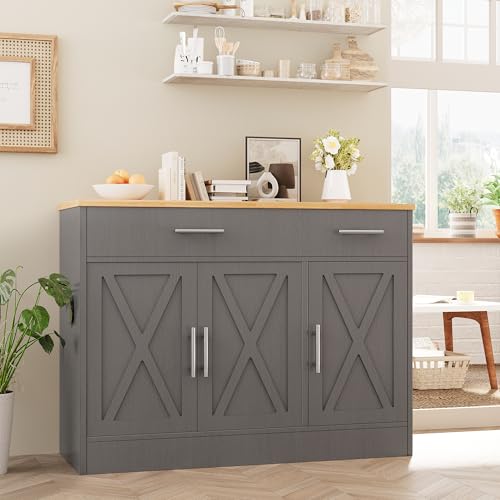 Vongrasig 43&rdquo; Sideboard Buffet Cabinet with Storage, Farmhouse Coffee Bar with Drawers and Shelves, Wood Buffet Table for Kitchen, Dining Room