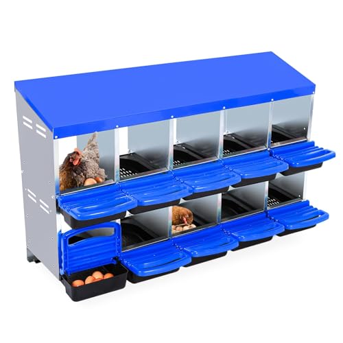 Chicken Nesting Box, 10 Hole 2 Layer Hen Nest Box with Legs, Roll Away Eggs Laying Boxes,Cleanable Pull Out Hen Roosting Boxes