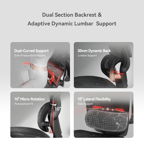 SIHOO M59AS Ergonomic Office Chair, Desk Chair with 3D Flip-up Armrests, Computer Chair with Dual Back Design and Adaptive Dynamic Lumbar Support