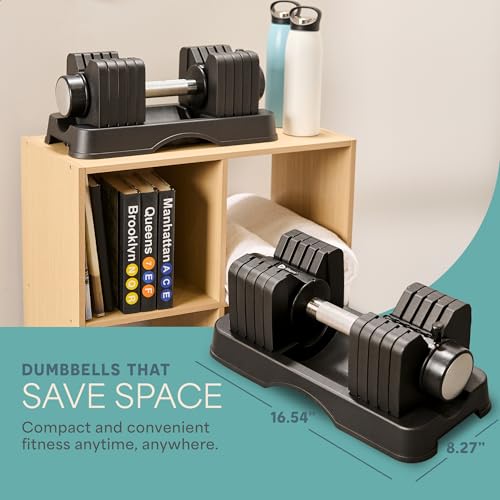 Lifepro Adjustable Dumbbells Set - 5in1-15lb 25lb 43lb 55lb weights Set & Single with Rack - Quick Adjust, Secure Grip