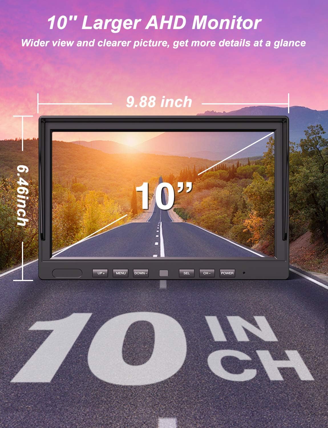 eRapta Backup Camera System with 10" Larger Monitor for Trucks Side/Front/Rear View Back Up Camera Vehicle Security System IP69 Waterproof 4 Cameras