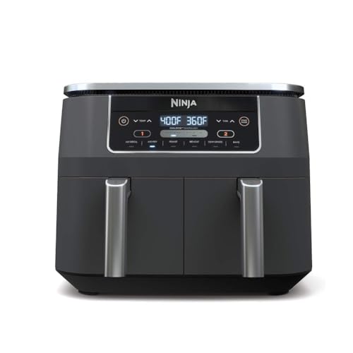Ninja DZ401 Foodi 10 Quart 6-in-1 DualZone XL 2-Basket Air Fryer with 2 Independent Frying Baskets, Match Cook & Smart Finish to Roast, Broil