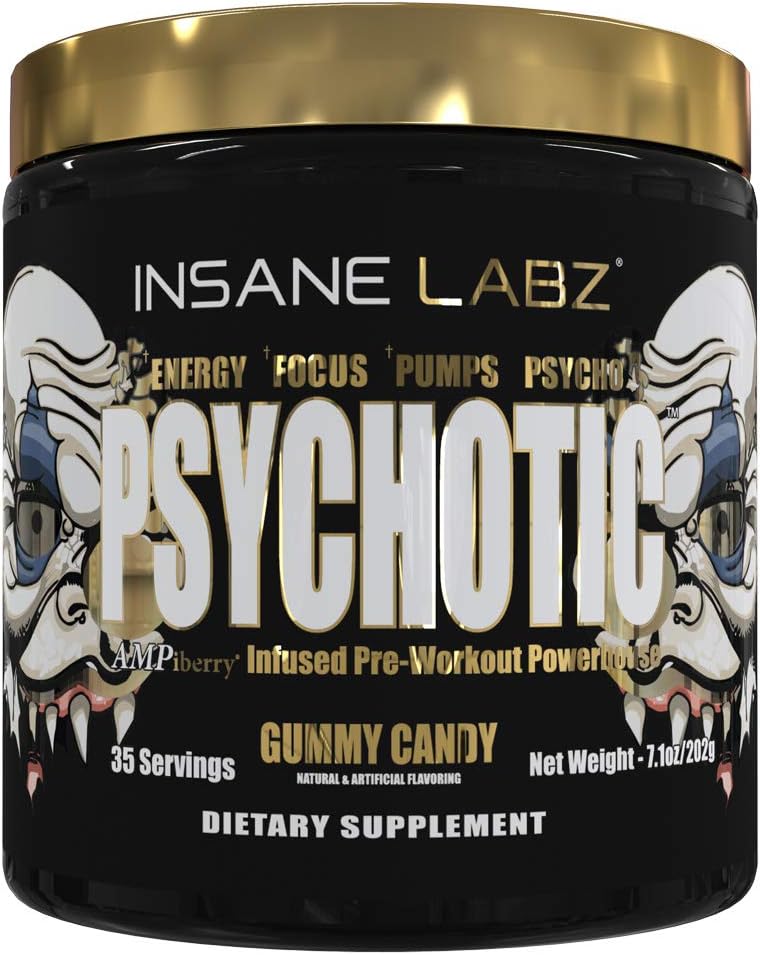 Insane Labz Psychotic Gold and Insane Veinz Gold Pre Workout Nitric Oxide Booster Stack, Increase Muscle Mass, Vascularity, Strength, Energy, Focus