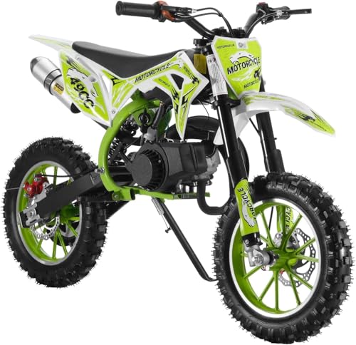49cc Kids Dirt Bike, 2-Stroke Gas Powered Mini Motocross Motorcycle, Off-Road Dirtbike for Kids 5-14 with Front/Rear Disc Brakes, Shock Absorption