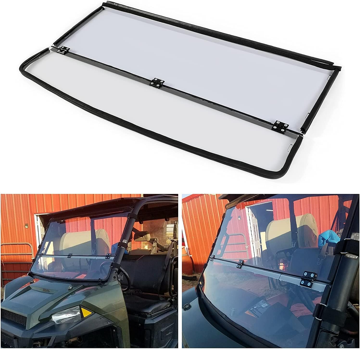 HECASA Flip Windshield Compatible with 2015+ Polaris Ranger 1000/ XP 1000 Front 2-in-1 Fold Down Clear Windscreen (See Fitment) Non Scratch Resistant