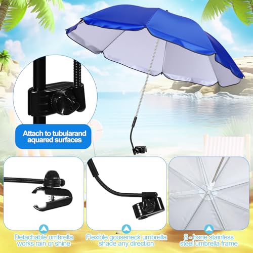 Karenhi 2 Set Beach Camping Chair with Umbrella for Adult Folding Reclining Camping Chair with Foot Rest Adjustable Clamp Canopy Shade for Outdoor