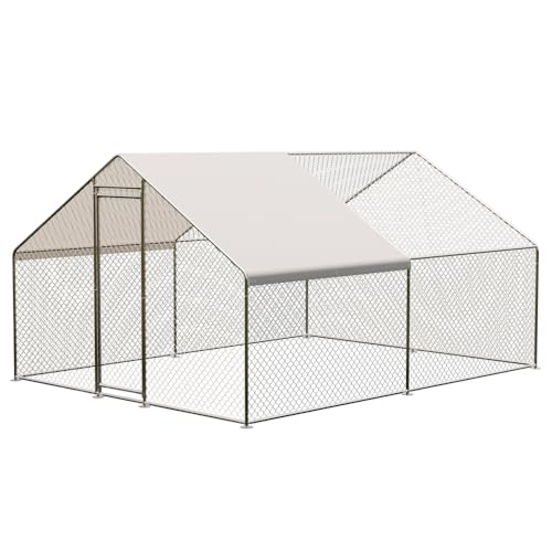Large Metal Chicken Coop, Walk-in Poultry Cage, Large Outdoor Chicken Coop with Waterproof Cover for Outdoor Yard Farm Use (9.8x13.1x6.6FT)
