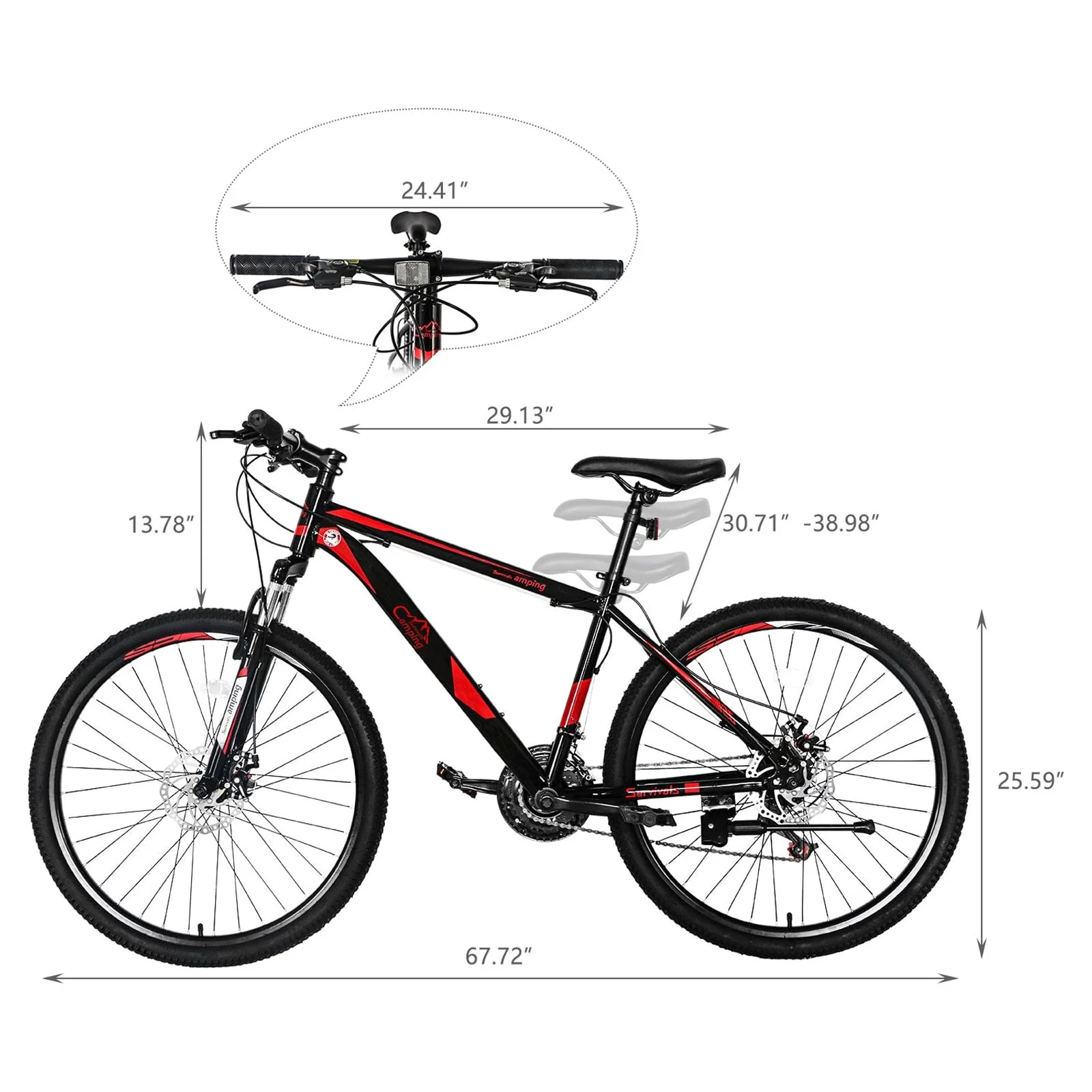 Ktaxon 21 Speed 26" Wheel Riding Mountain Bike, Steel Frame Trail Road Bicycle, Black/Red