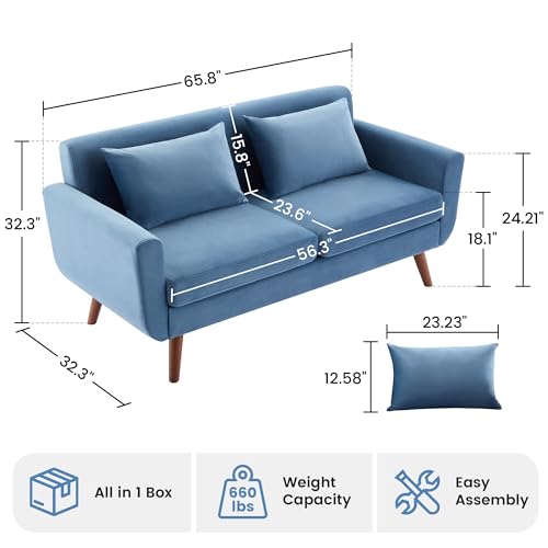 Tbfit L Shaped Couch Sofa, 80" W Mid-Century Modern Sectional Couches, 3 Seater Sofas with Wide Chaise Lounge & Two Pillows