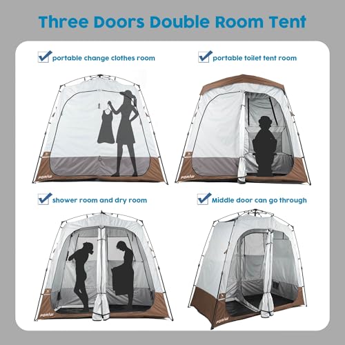 Camping Shower Tent Deluxe Changing Room Easy Set Up Privacy Shelter,Large Toilet Tent 2 Rooms with Floor Drain Design for Beach, Camping