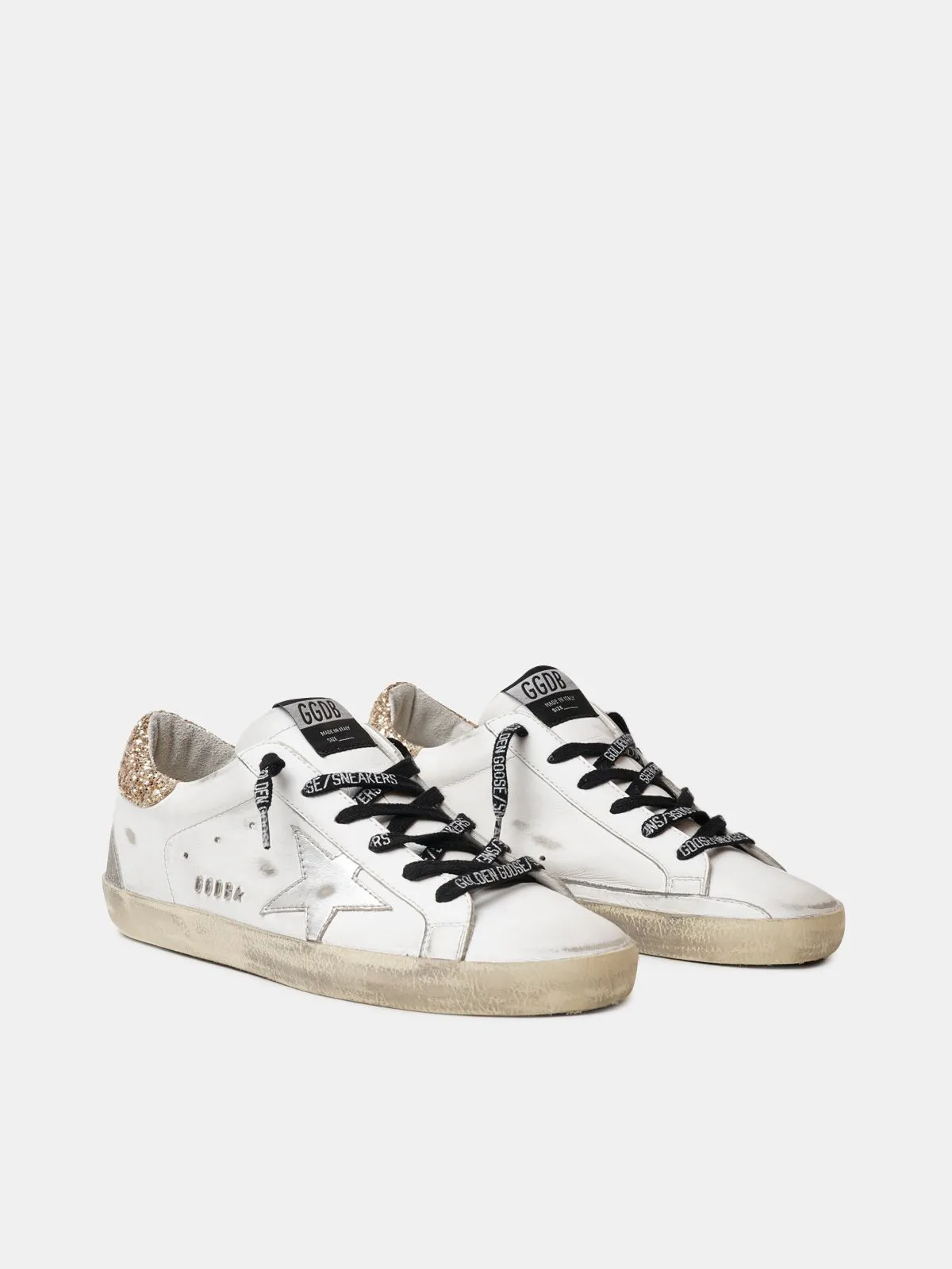 White leather Super-Star sneakers with glittery heel tab