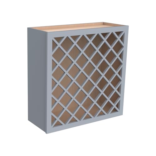 Solid Wood RTA Wine Bottle Rack Wall Cabinet with Lattice Panels - Wine Bottle Holder Storage for Bar, Pantry, or Wine Cellar