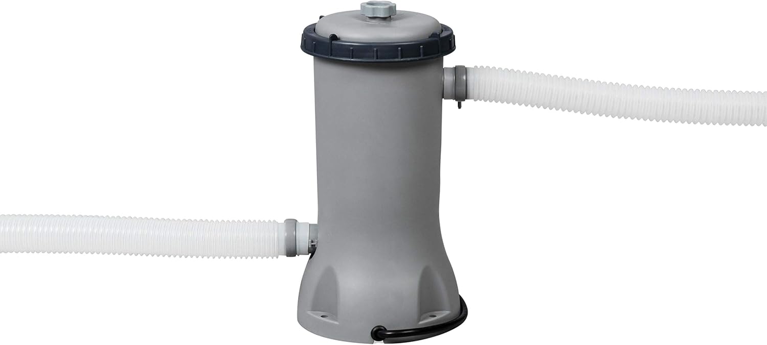 Bestway 56711E Power Steel 18' x 9' x 48 Outdoor Oval Frame Above Ground Swimming Pool Set with 1500 GPH Cartridge Filter Pump, Cover, & Ladder, Gray
