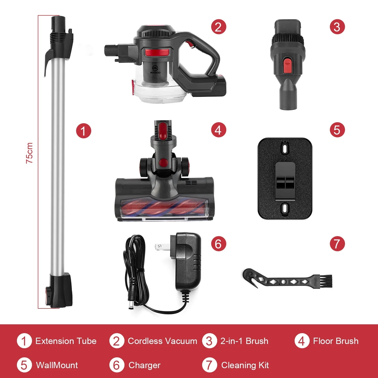 Moosoo Cordless Vacuum 4-in-1 Lightweight Stick Vacuum Cleaner, XL-618A