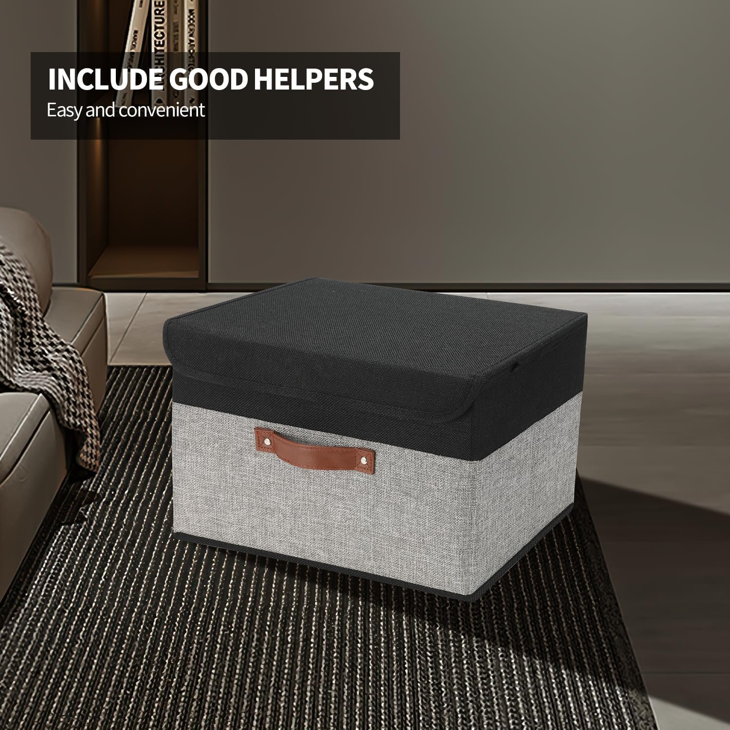 8 Pack Linen Foldable Storage Box Containers Fabric Bins with Lids Storage Baskets for Shelves Drawers, Desktop, Closet, Classroom, Office, Bedroom