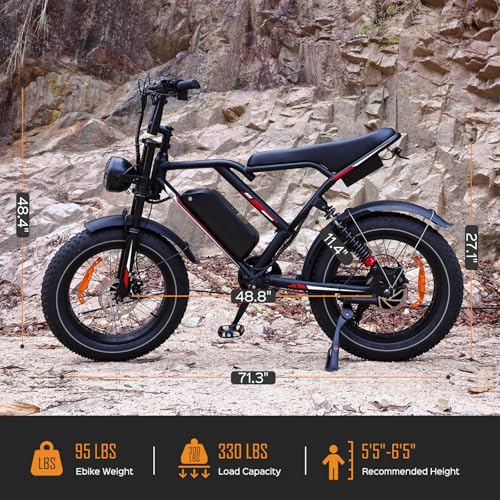 S8 Electric Bike for Adult, 1000W 20" Fat Tire 48V 17.5AH Removable Battery, Max 35-70 Miles Electric Motorcycle