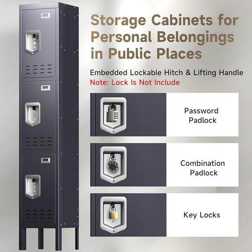 Locker Metal Storage Cabinet, Steel Office Storage Lockable Lockers for Employees Kids School Gym Home Garage Locker with Mirror & Hooks (5 Doors