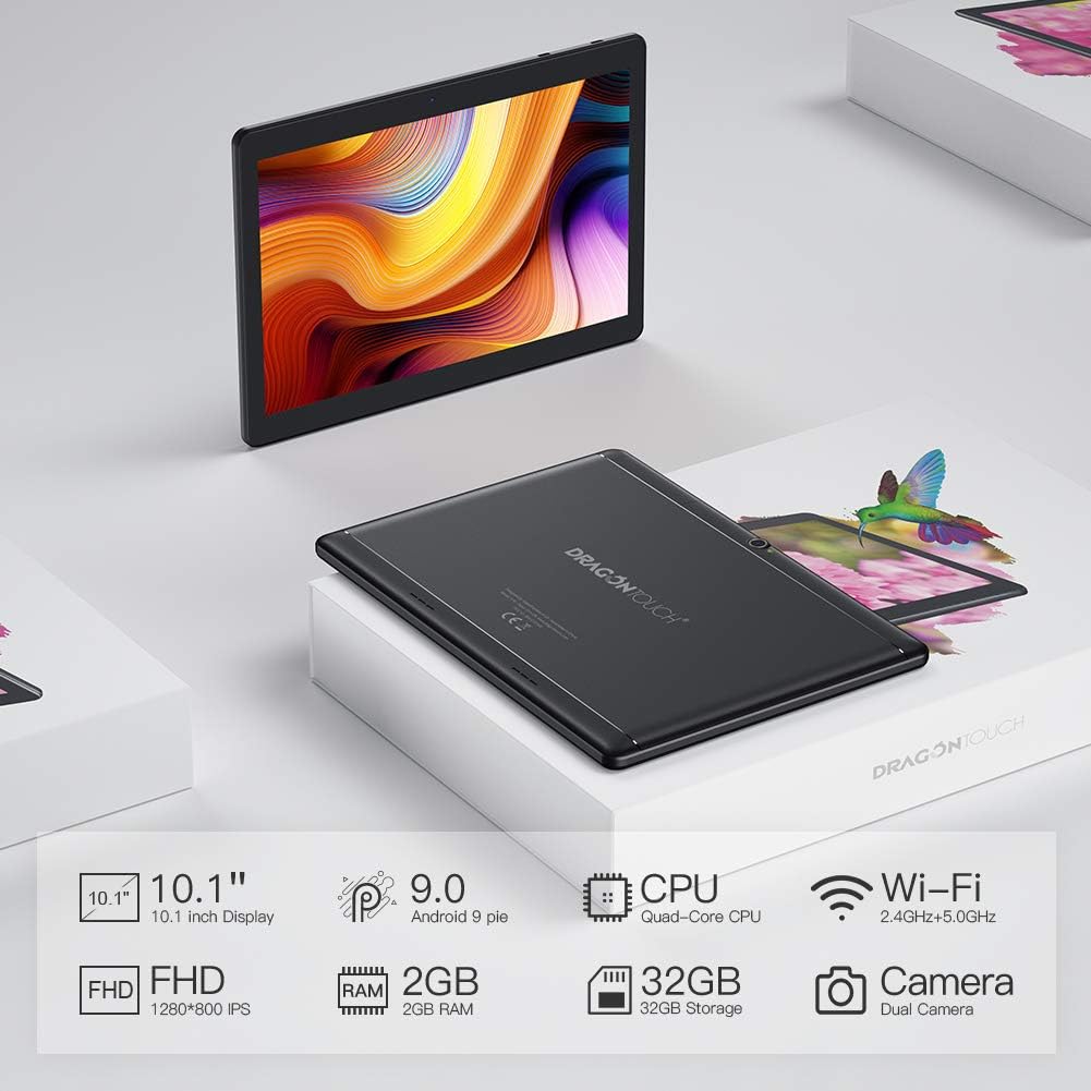 Dragon Touch Notepad K10 Tablet, 10 inch Android Tablet, 2GB RAM 32GB Storage, Quad-Core Processor, 10.1 IPS HD Display, Micro HDMI, Android 9.0 Pie