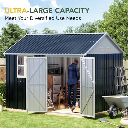 6x4FT Outdoor Steel Storage Shed with Clear Window, Lockable Doors, Weather-Resistant Metal Tool Shed for Garden, Backyard, Patio, and Utility Storage